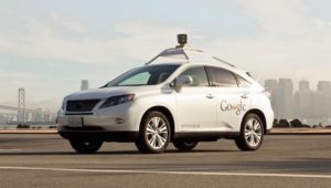 A self driving car on the road